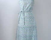 60s Floral Sundress w/ Sash Belt and Stripes, M // Vintage Day Dress