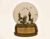 Your Move - one of a kind chess game snow globe with shakeable squares in black and white
