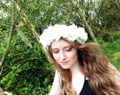 Floral crown flower crown rose crown headpiece headband wreath with pink silk roses festival - 'Ivory Kisses'
