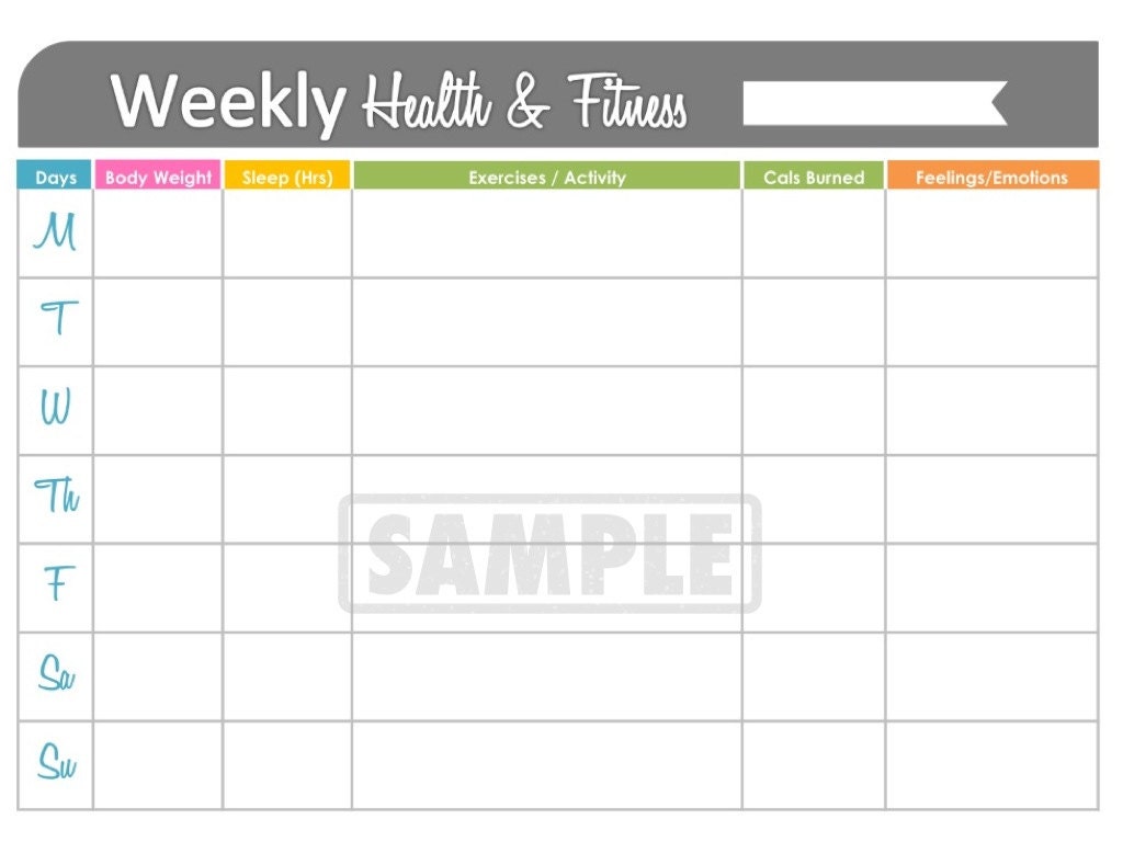 Weekly Health and Fitness Printable - Weight, Sleep, Activity Tracker - INSTANT DOWNLOAD
