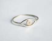 Silver and Gold Evil Eye, Silver and 14 karat Gold Ring, Thin Silver and Gold Ring, Simple Ring, Evil Eye Ring