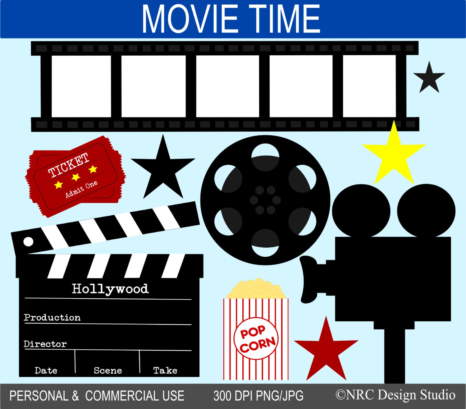 Movie Time Clip Art Graphics - Digital Clipart Commercial Use - Instant Download Il_570xn