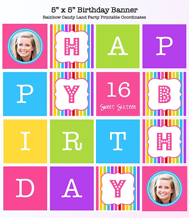 5 x 5 Inch Rainbow Candy Land Themed Birthday Banner - DIY Party Printables - Digital Download Il_170x135