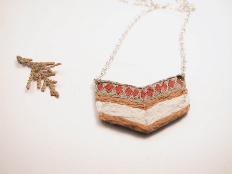 Western Hand-embroidery Chevron long Necklace - Geometric necklace - Chevron necklace
