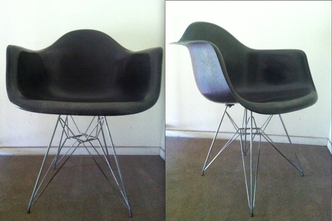 EAMES BLACK FIBERGLASS armchair Herman Miller embossed armshell extremely rare Mad Men mid century chair - TheAvidDiva