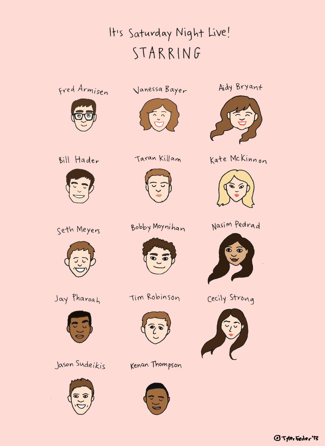 Saturday Night Live Cast Print - Hand-Illustrated