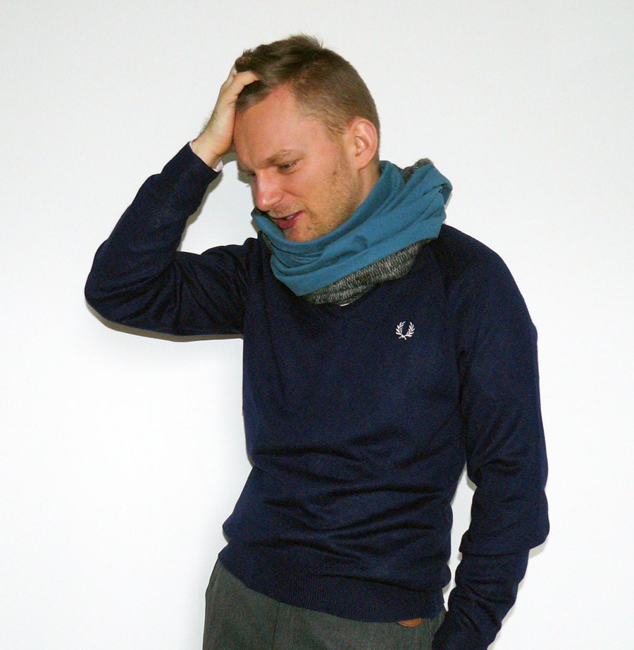 Spring SALE - Blue and Gray Infinity Cowl Scarf Neckwarmer for Men Unisex by BartekDesign