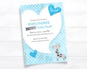 Giraffe Baby Boy Shower Invitation Blue Printable Baby Shower Invite Polka Dots Oh Baby Girl Gender Neutral Gray White Cute Digital DIY Card