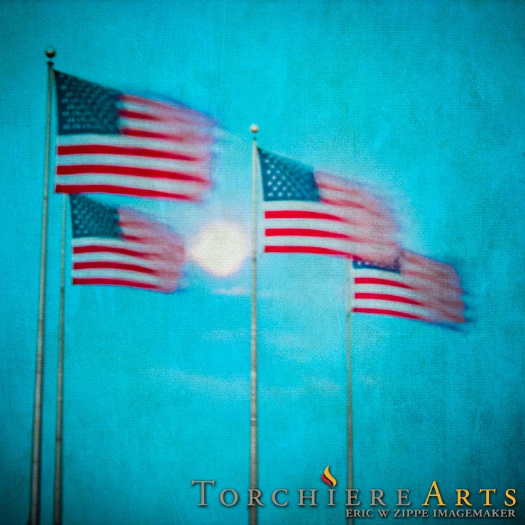 USA Flag American Patriot Moon Fine Art Photograph Print 8"x 8"