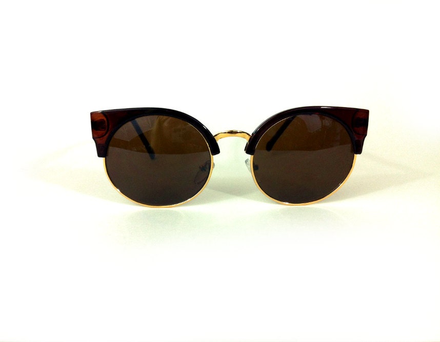 Retro Brown and Gold Cat Eye Sunglasses