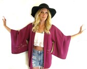 RARE Vintage 70s Burgundy KIMONO Jacket Wide Sleeve JAPANESE Haori Boho Gypsy Coat/ Outerwear/ Robe