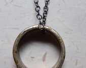 Upcycled Recycled Repurposed gold toned pyramid ring on a blackened sterling silver chain