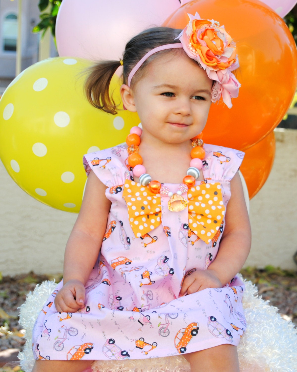 EASTER - SUNSET - Girl Headband  - Girl Hair Accessories - Girl Clothing - Little Girl Rosette Satin Flower M2m Dress - Toddler - Children