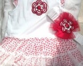 Girls Baby Infant Ladybug 2 Piece Set (Bodysuit Tutu, Headband) - Handmade Irish Roses - White Red Hearts - Sizes 3-6, 6-9 months