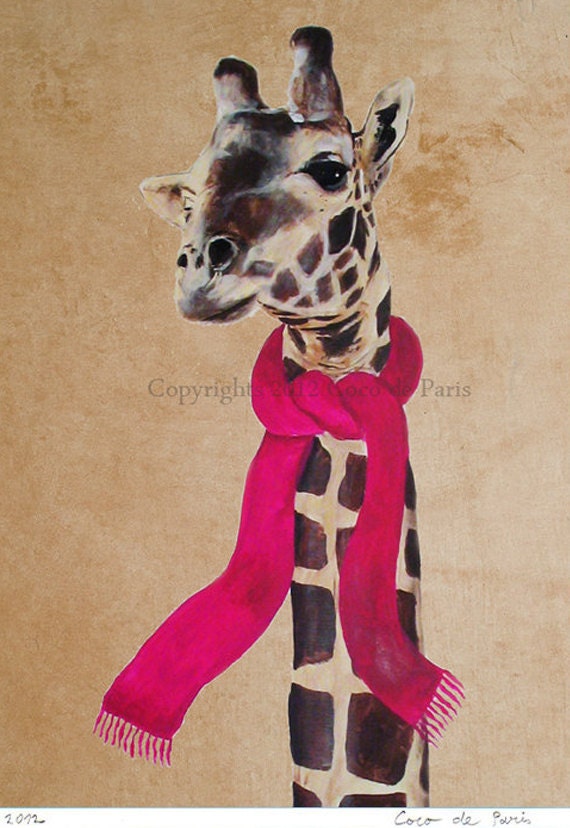 Digital Print Mixed Media Illustration Print Art Poster Acrylic Painting Kids Decor Drawing Illustration Gift : Winter Giraffe COCKTAILZOO