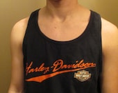 Harley Davidson Black Tank Top / Muscle Shirt from Lakeland, Florida- Front and Back Detail