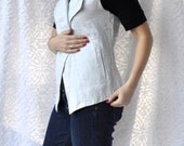 J JILL Linen VEST/ 80s. 90s. BOHO/ High Fashion Hippie Linen in Soft Gray/ Wide Lapel Open Vest/ Folk. Preppy. Earthy. All Year. Any Season