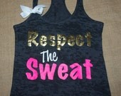 Respect The Sweat. Bow. Tank top. Racerback. Size S-2XL. Burnout. Black. Exercise. Women. Workout.