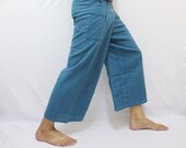 Blue Green Thai Fisherman Pants With Thai Hand Woven Fabric on Waist Side,Unisex Pants ,Wide Leg Pants,Yoga Pants,Maternity Pants