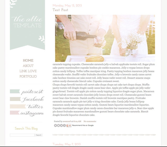 Premade Blogger Template - The Allie