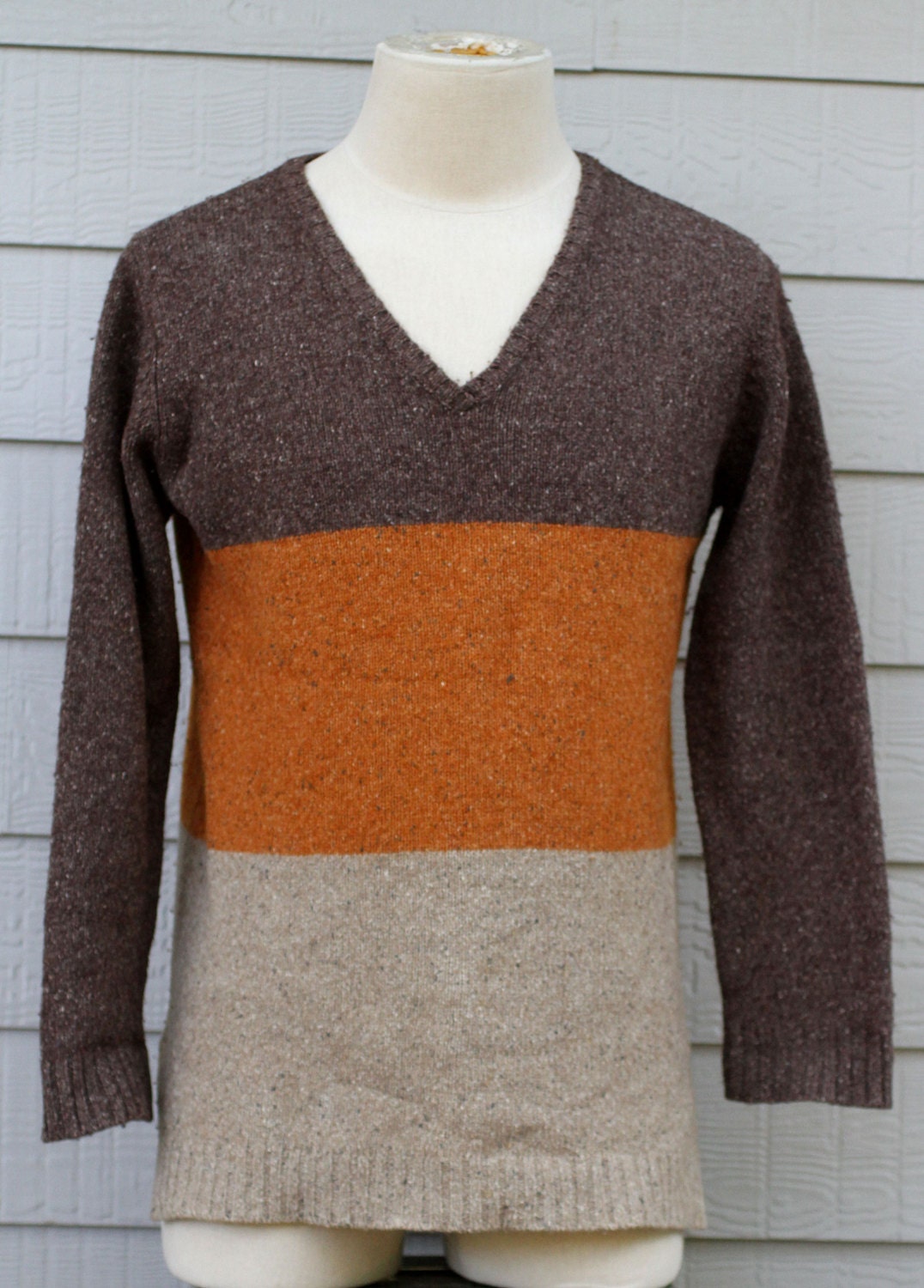 vintage PIERRE CARDIN brown orange beige lambswool wool sweater medium bill cosby