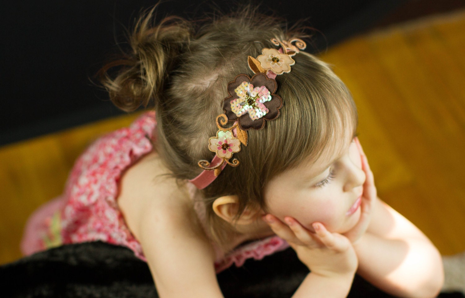 Flower Headband, Elastic Headband, Sparkly Headband, Peach Headband, Flower Hair Accessories, Dressy Headband, Headband