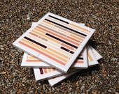 Porcelain Drink Coasters (Set of 4) - Red, Tan and Brown Stacked Stripes