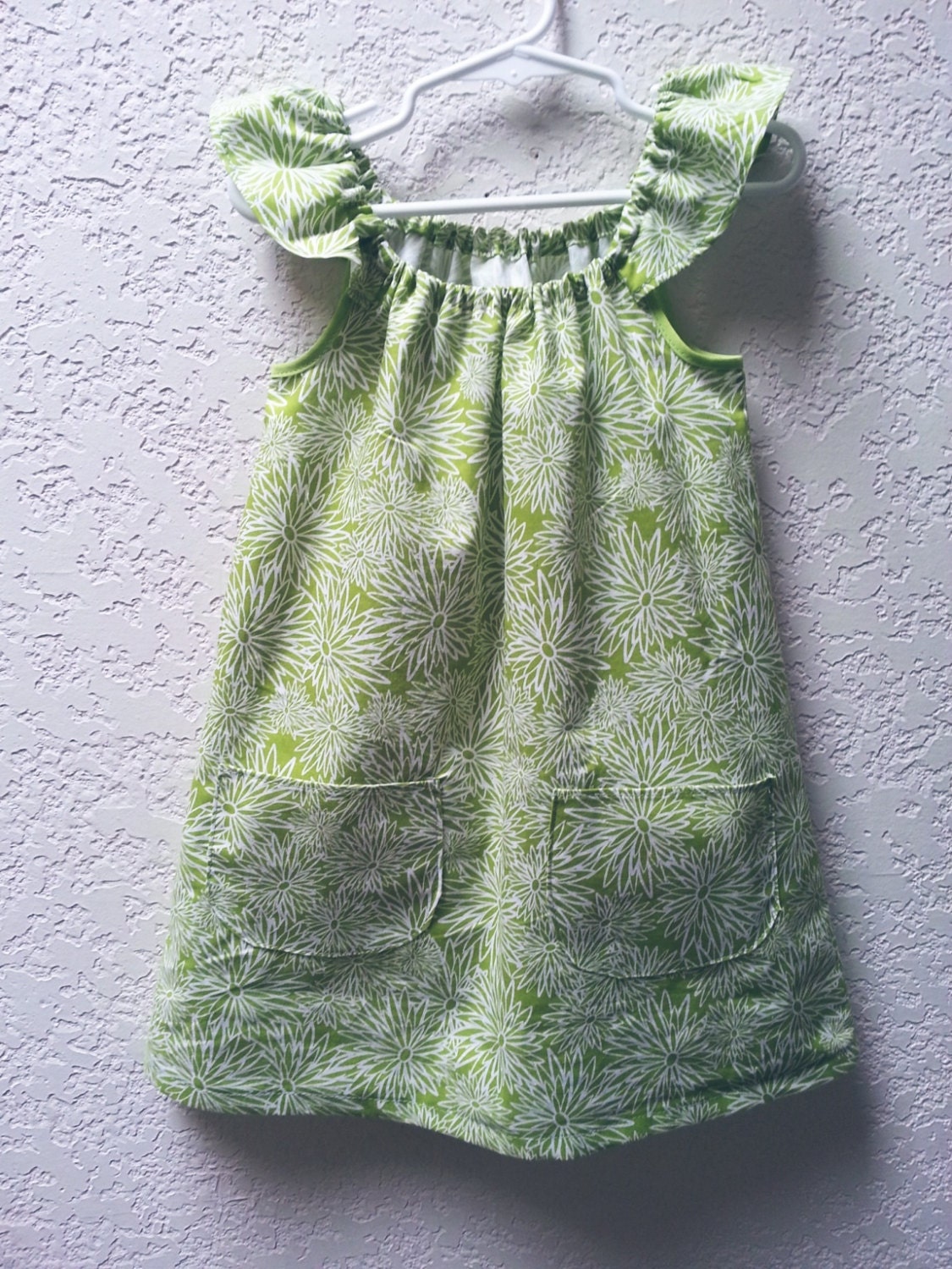 ON SALE(Last one) - Size 3T girl's lime floral play day pullover dress - ready to ship