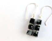 grey earrings, semi precious jewellery uk, snowflake obsidian cubes
