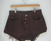 32 Waist Vintage Levi 5 Pocket Cut Off Shorts..URBAN BROWN.destroyed, frayed..by Shop Paris
