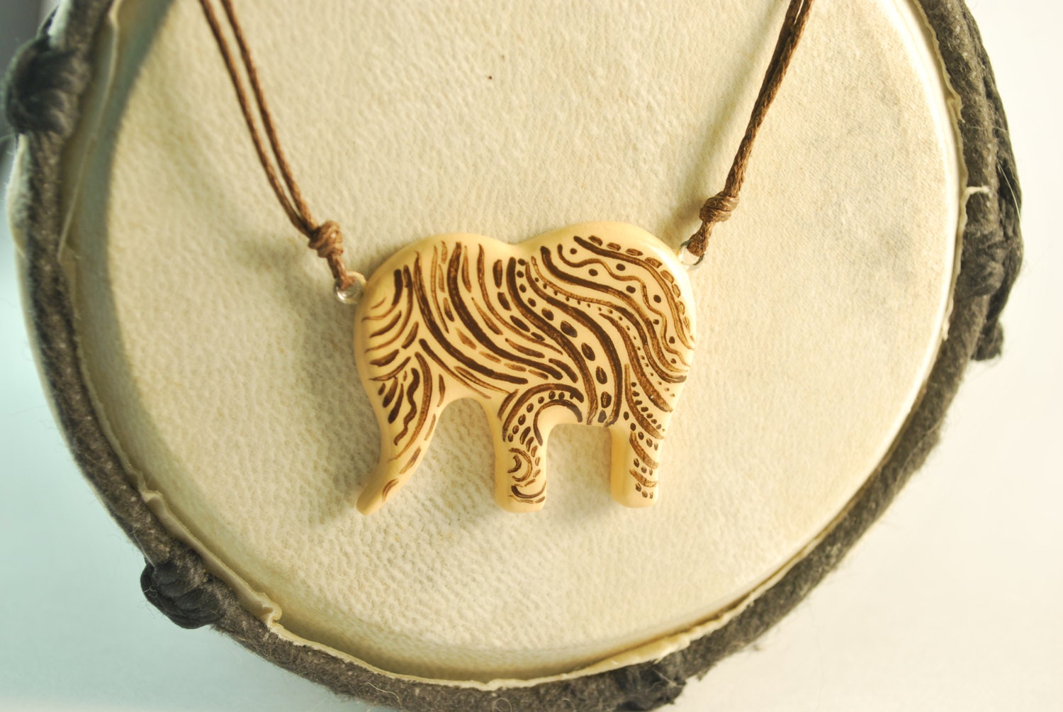 Pendant "Lucky elephant", Handpainted, Brown, Beige, Boho, Handmade, Africa
