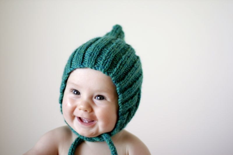Chubby Pixie, Teal, Baby Size. Handmade, Vintage-Inspired Woollen Hat