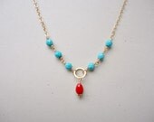 Coral turquoise necklace, Wedding jewelry, Bridesmaid gift