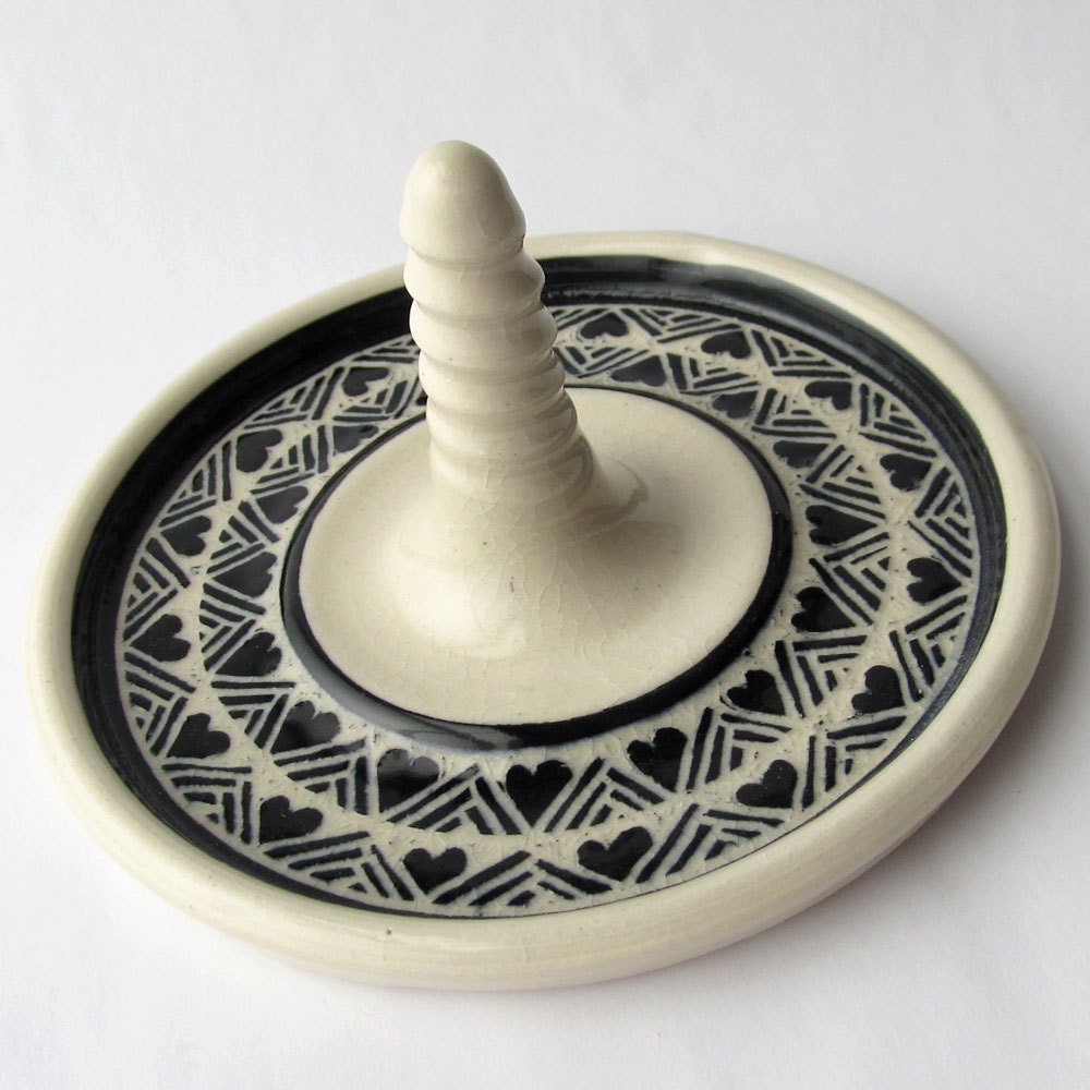 Handmade Ceramic Ring Holder with Heart Pattern