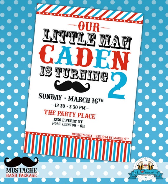 LITTLE Man Mustache Birthday Party Invitation - Invite Card - Personalized invitation - Mustache bash- SHI-3