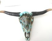 Longhorn Wall Mount/ Faux Taxidermy/ Steer Head/ Wall Decor/ Peacock Feathers/ Animal Head Wall Mount/ Skull Wall Art/