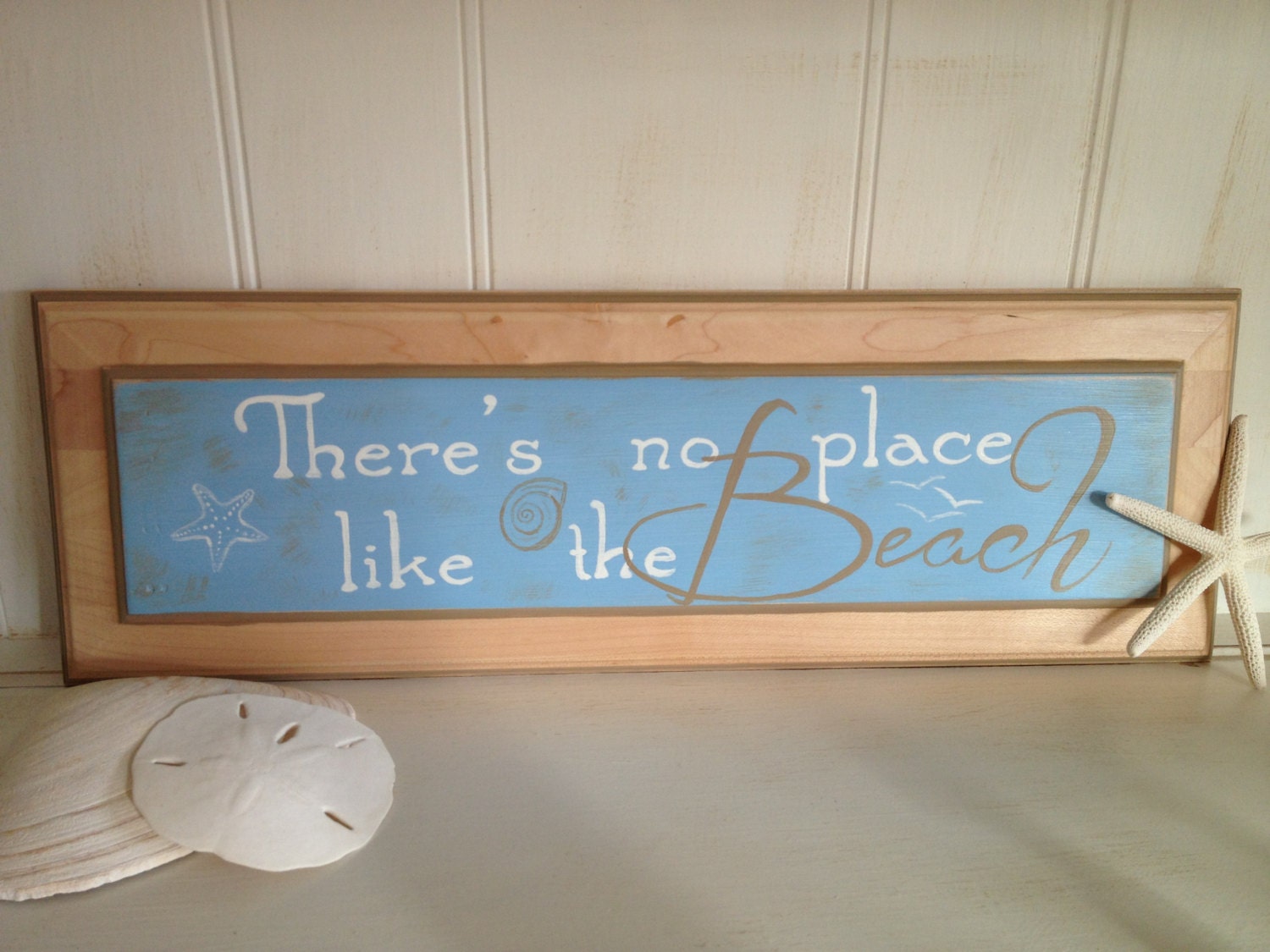 There's No Place Like the Beach Sign, Handpainted Beach Sign on Upcycled Maple Cabinet Drawer