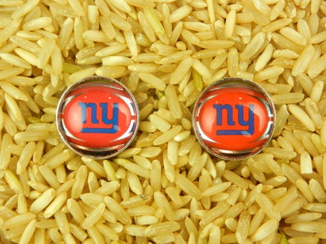 New York Giants 16mm Round Bezel Set Silver Plated Cuff Links Image Cut From Trading Cards