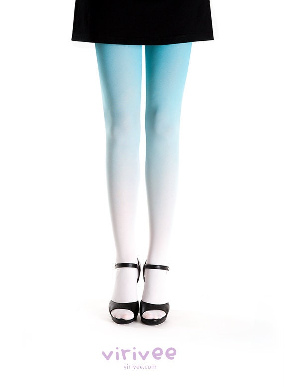 Ombre tights white-turquoise