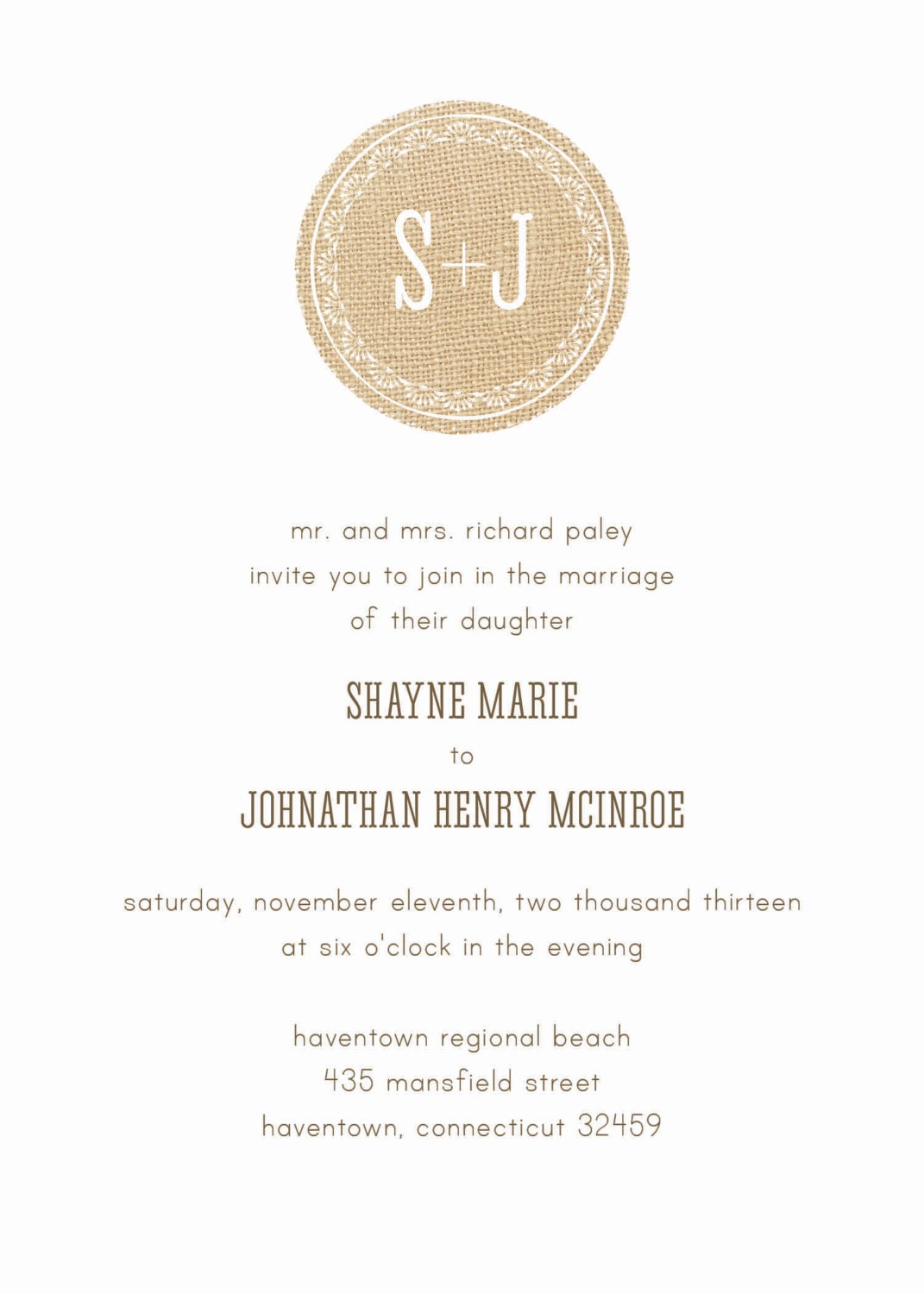 Rustic Burlap Wedding Invitation