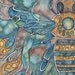 Honey Bee 4 x 6 print of detailed watercolour artwork in muted earth tones, mauve aqua yellow, art nouveau