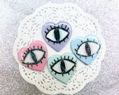 pastel EYEBALL glitter heart brooches - different colours avaliable - cute & creepy