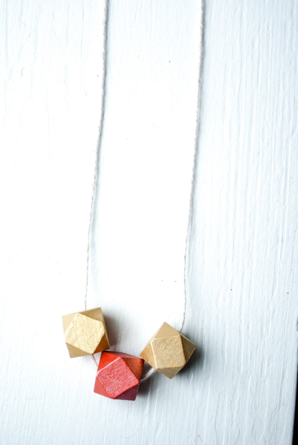One Of A Kind Geometric Painted Wood Necklace / Lux Collection: Peach and Gold Spring Color Block Jewelry - EasternTrend