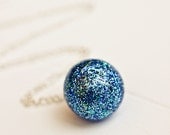 Blue Necklace. Glitter Pendant. Resin Ball Necklace. Galaxy/Cosmic Jewelry. Summer. Ocean Blue. Handmade. Irish Jewelry. Sparkling.