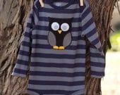 Hand-Embroidered Applique Owl Bodysuit