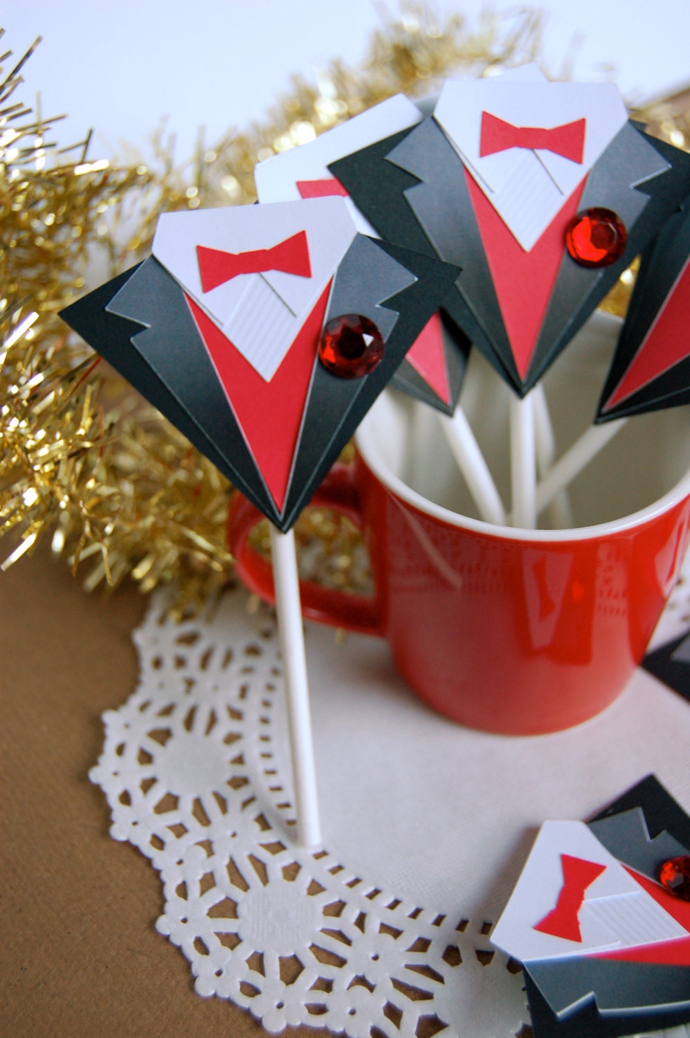 Tuxedo Suit Cupcake Toppers - Custom Wedding Bridal Party or Black Tie Decoration (Set of 12) Il_570xn