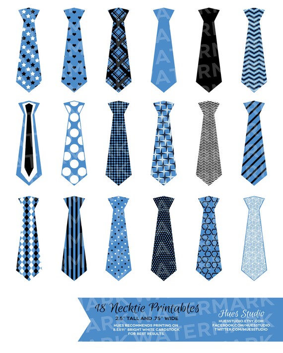 18 Blue Black and White Neckties : Tags / Labels / Cupcake Toppers / Decor / Instant Download - Hues Studio Il_570xn