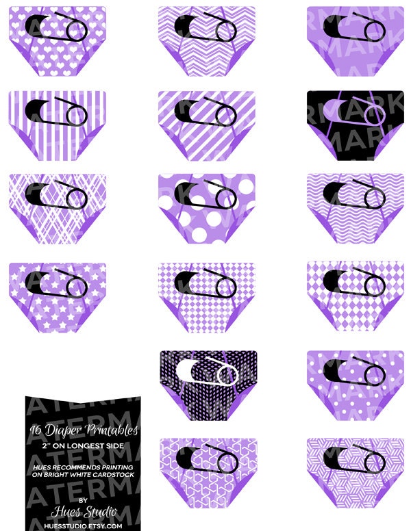 16 Purple Black and White DIAPER Printables : Decor / Cake Toppers / Instant Download - Hues Studio Il_570xn