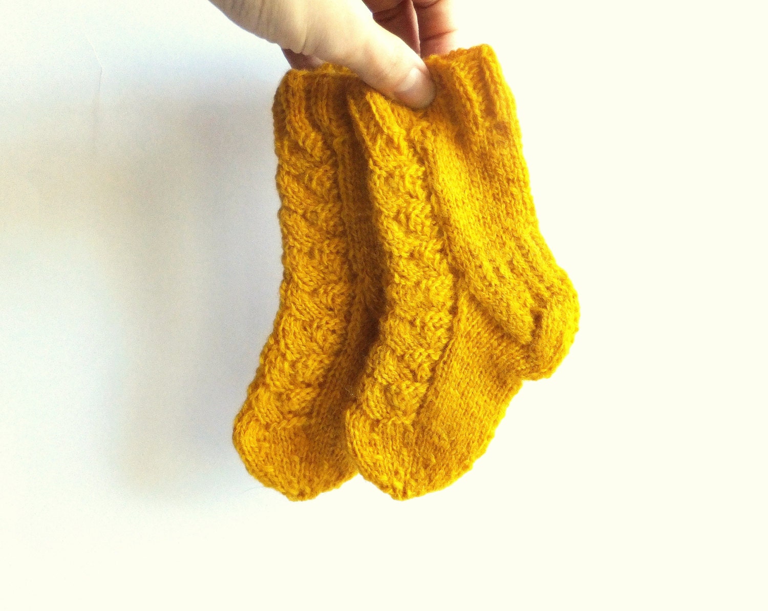 Knitted children socks in mustard yellow, Mothers day gift