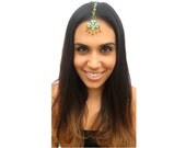 Rouelle RAIN Forehead Piece Tikka in Turquoise, head piece, hair chain, hair piece, head chain